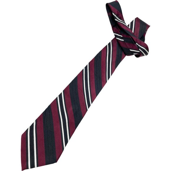 Ralph Lauren Chaps Silk Tie Striped Repp Navy Blue White Red - Picture 2 of 6